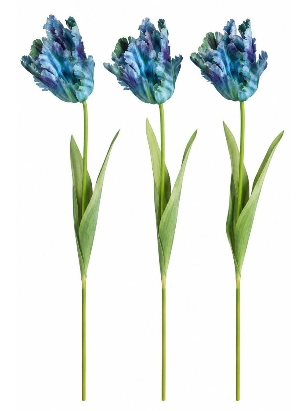 Blue Faux Parrot Tulips Set of 3 Artificial 27 Inch Tall